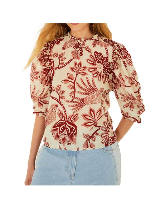 Farm rio flowerful birds beige blouse FARM Rio | 34400026040 FLOWERFUL BIRDS BEIGE